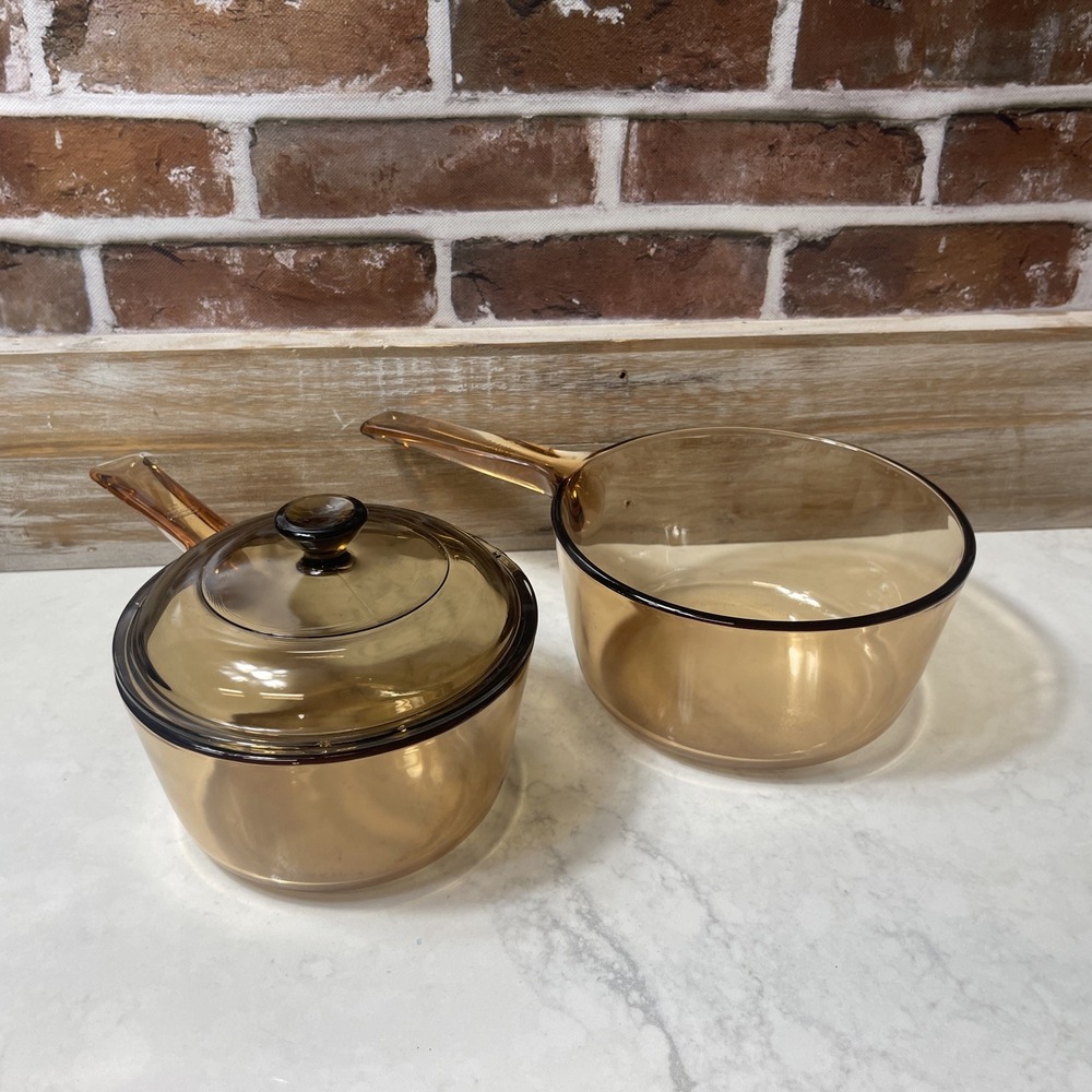 Visions Cookware Amber 3 Piece 1.5L With Lid And 1L Pour spout Saucepans VTG